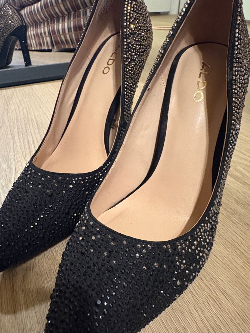 ALDO Black Crystal-Embellished Pointed Pumps